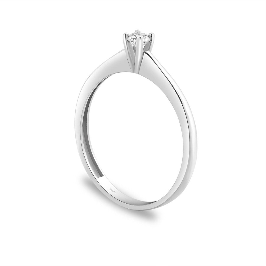 14 Ayar Beyaz Altın Tektaş Yüzük