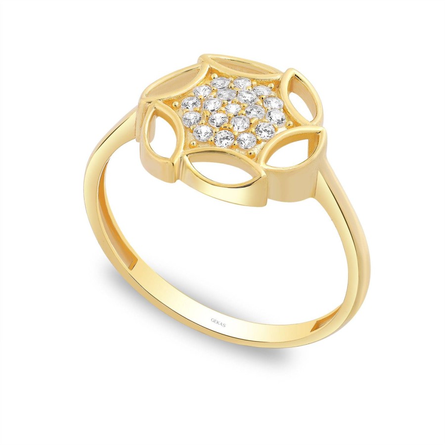 14 Ayar Sarı Altın Taşlı Yüzük