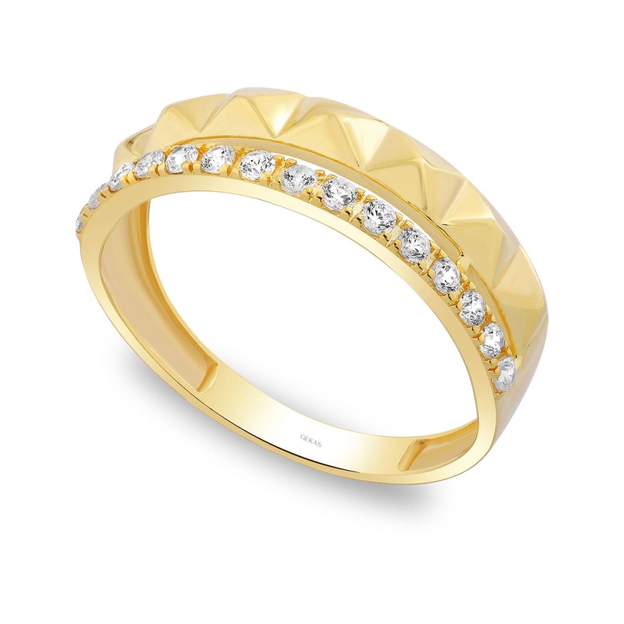 14 Ayar Sarı Altın Tasarım Taşlı Yüzük