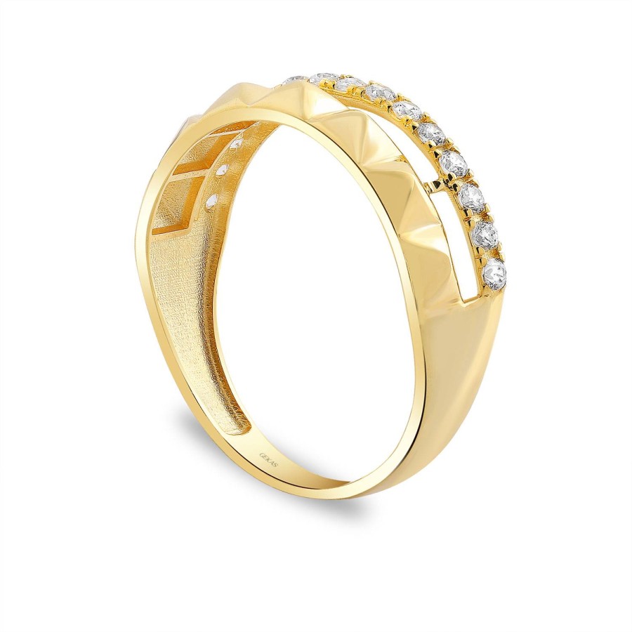 14 Ayar Sarı Altın Tasarım Taşlı Yüzük