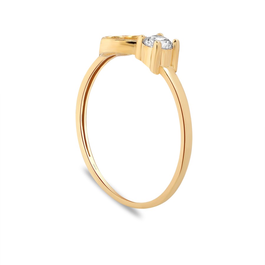 14 Ayar Sarı Altın Kalpli Taşlı Yüzük