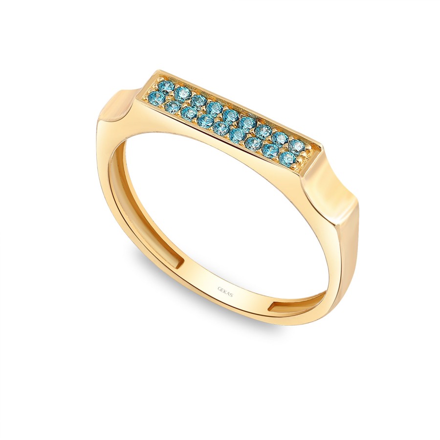 14 Ayar Sarı Altın Turkuaz  Taşlı Yüzük