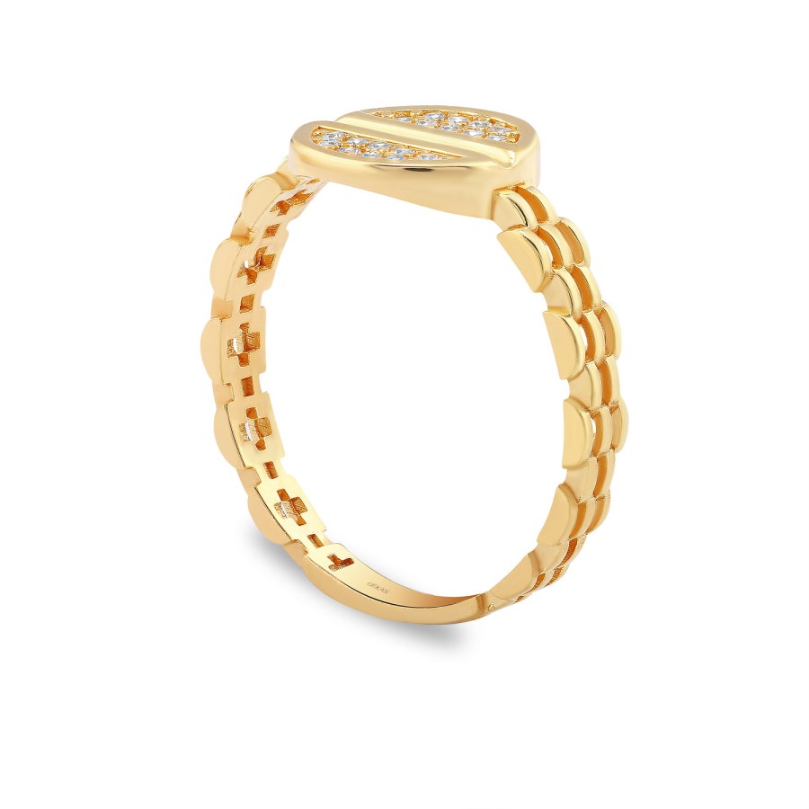 14 Ayar Sarı Altın Yuvarlak Kesim Taşlı Yüzük