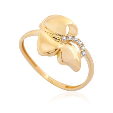 14 Ayar Sarı Altın Çiçek Figürlü Taşlı Yüzük