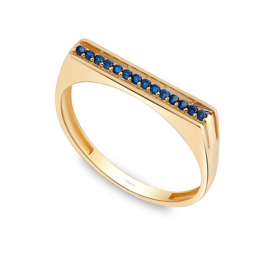 14 Ayar Sarı Altın Lacivert Taşlı Minimal Yüzük