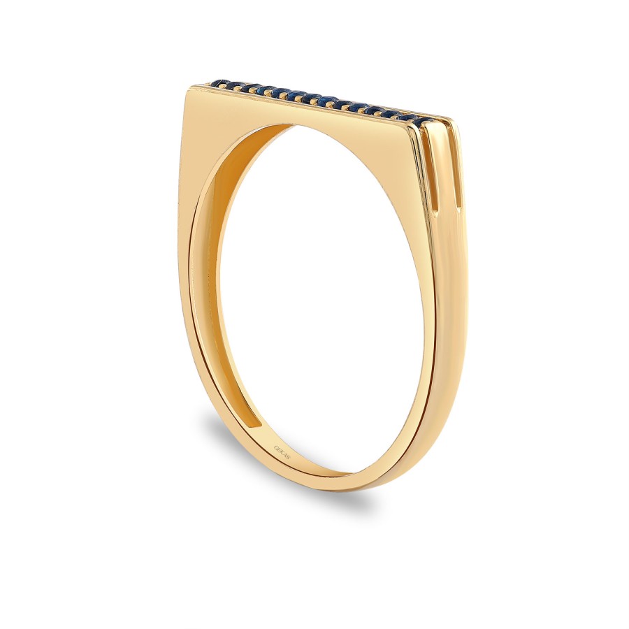 14 Ayar Sarı Altın Lacivert Taşlı Minimal Yüzük