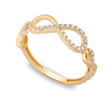 14 Ayar Sarı Altın Çift Sonsuzluk Figürlü Taşlı Yüzük