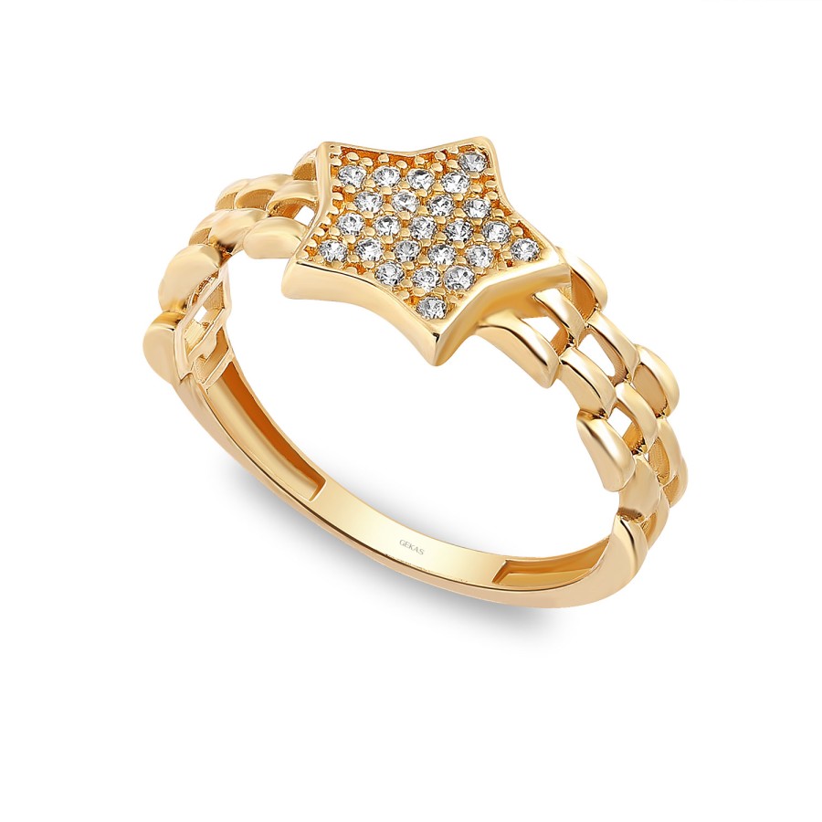 14 Ayar Sarı Altın Yıldız Figürlü Taşlı Yüzük