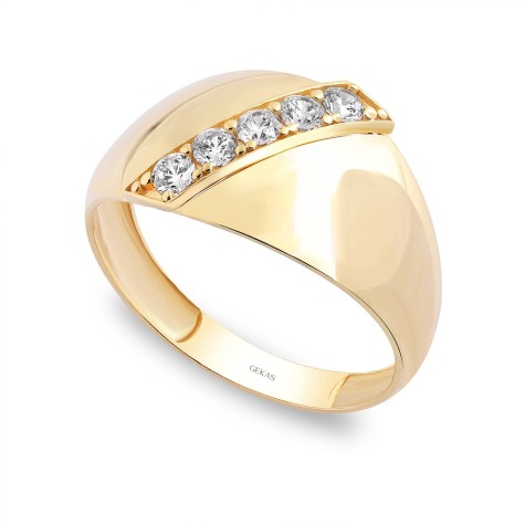 14 Ayar Altın Bombeli Beş Taşlı Yüzük