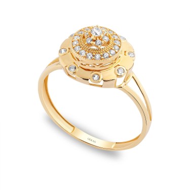 14 Ayar Sarı Altın Yuvarlak Katmanlı Taşlı Yüzük