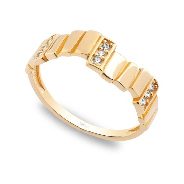 14 Ayar Sarı Altın Dikdörtgen İçi Taşlı Yüzük