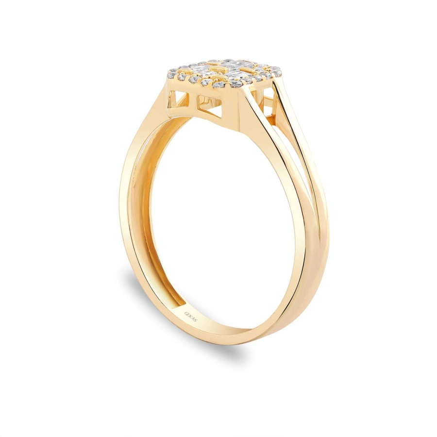 14 Ayar Sarı Altın Baget Taşlı Kare Yüzük