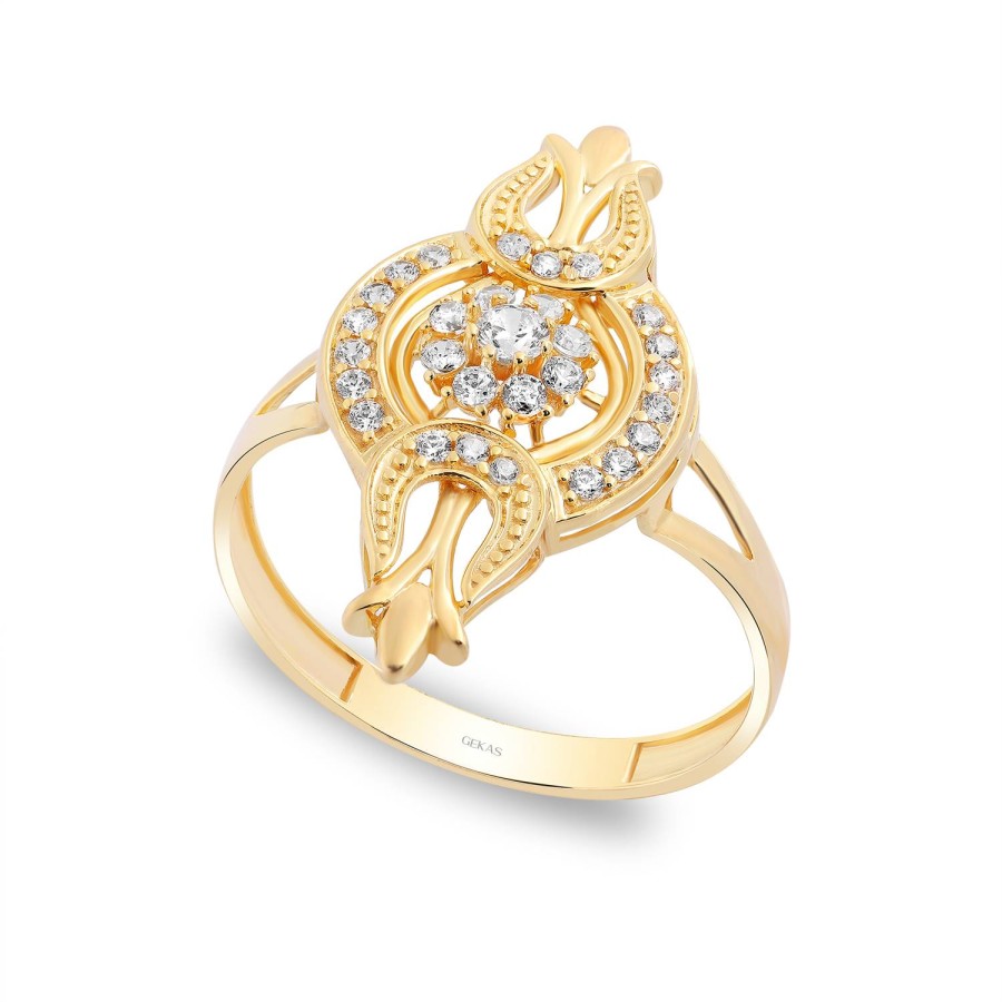 14 Ayar Sarı Altın Otantik Taşlı Yüzük