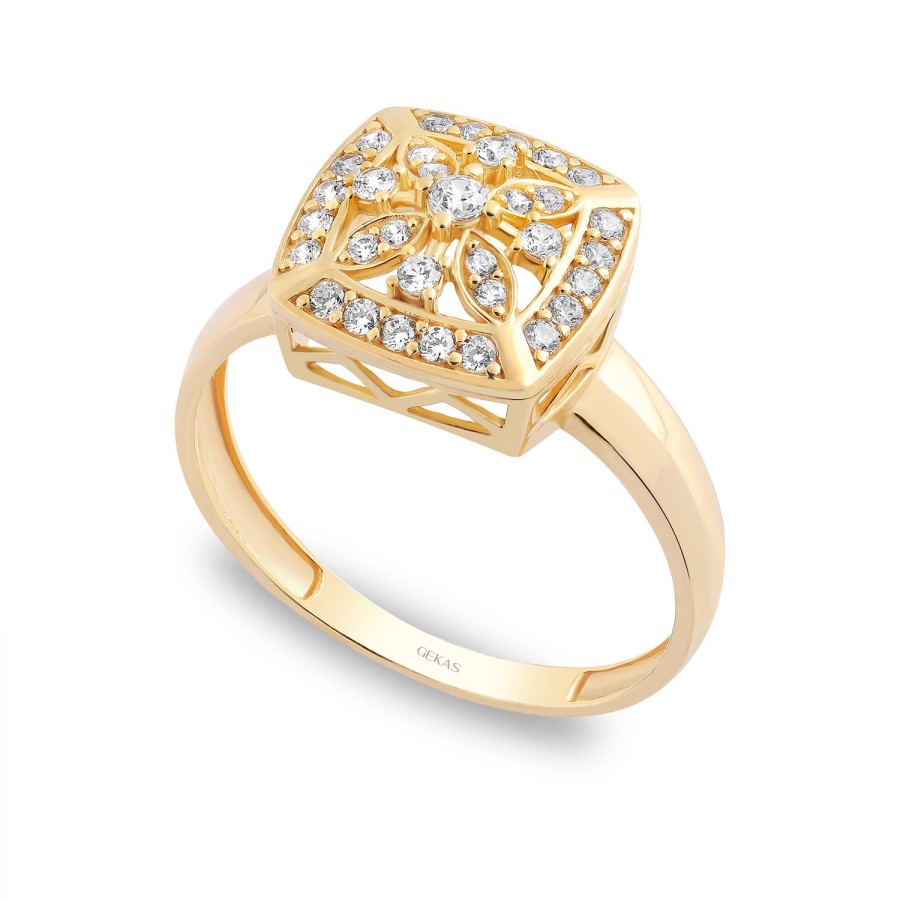 14 Ayar Sarı Altın Tasarım Taşlı Yüzük