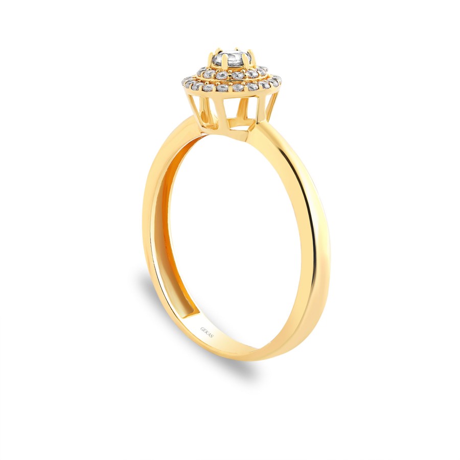 14 Ayar Sarı Altın 3 Katmanlı Taşlı Yüzük