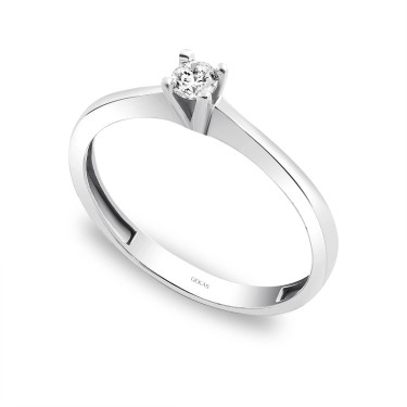 14 Ayar Beyaz Altın Tektaş Yüzük