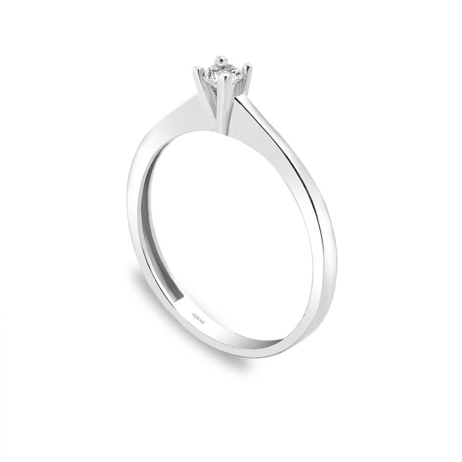 14 Ayar Beyaz Altın Tektaş Yüzük