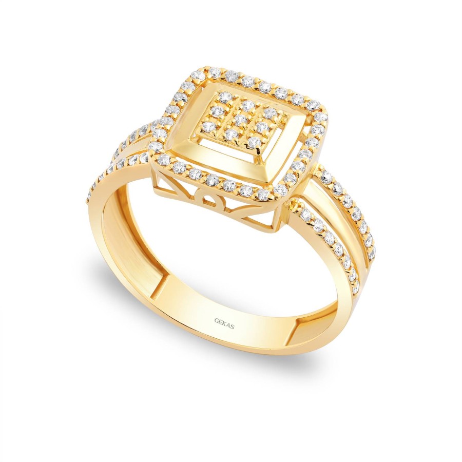 14 Ayar Sarı Altın Kare Baget Tasarım Taşlı Yüzük