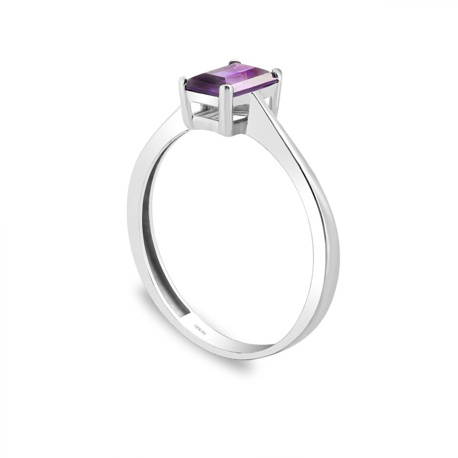 14 Ayar Beyaz Altın Amethyst Mor Taşlı Tektaş Yüzük
