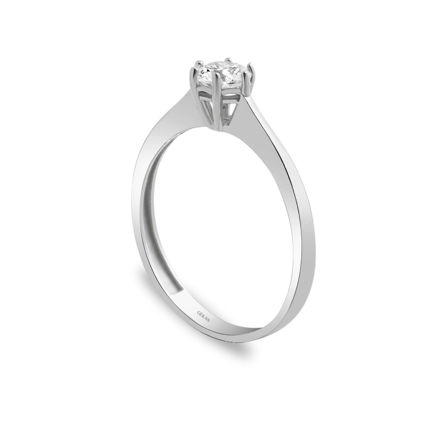 14 Ayar Beyaz Altın Tektaş Yüzük