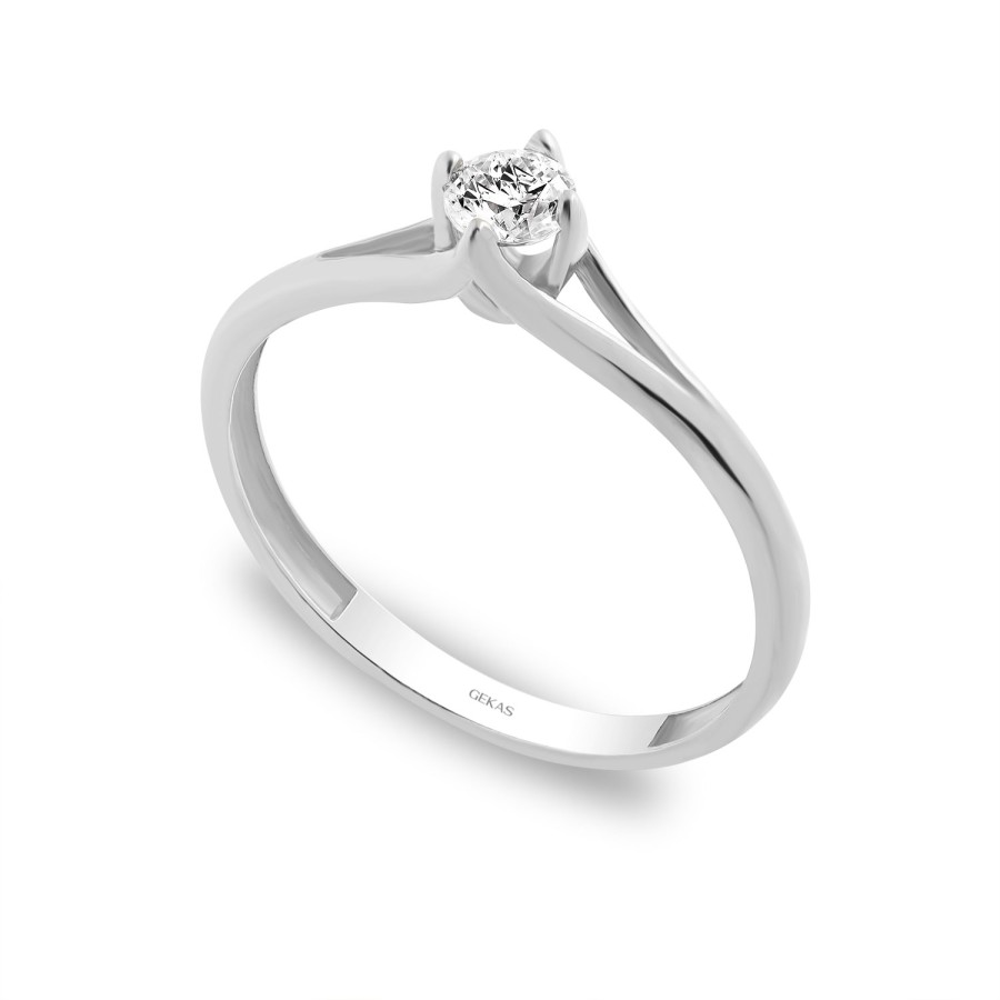 14 Ayar Beyaz Altın Tektaş Yüzük