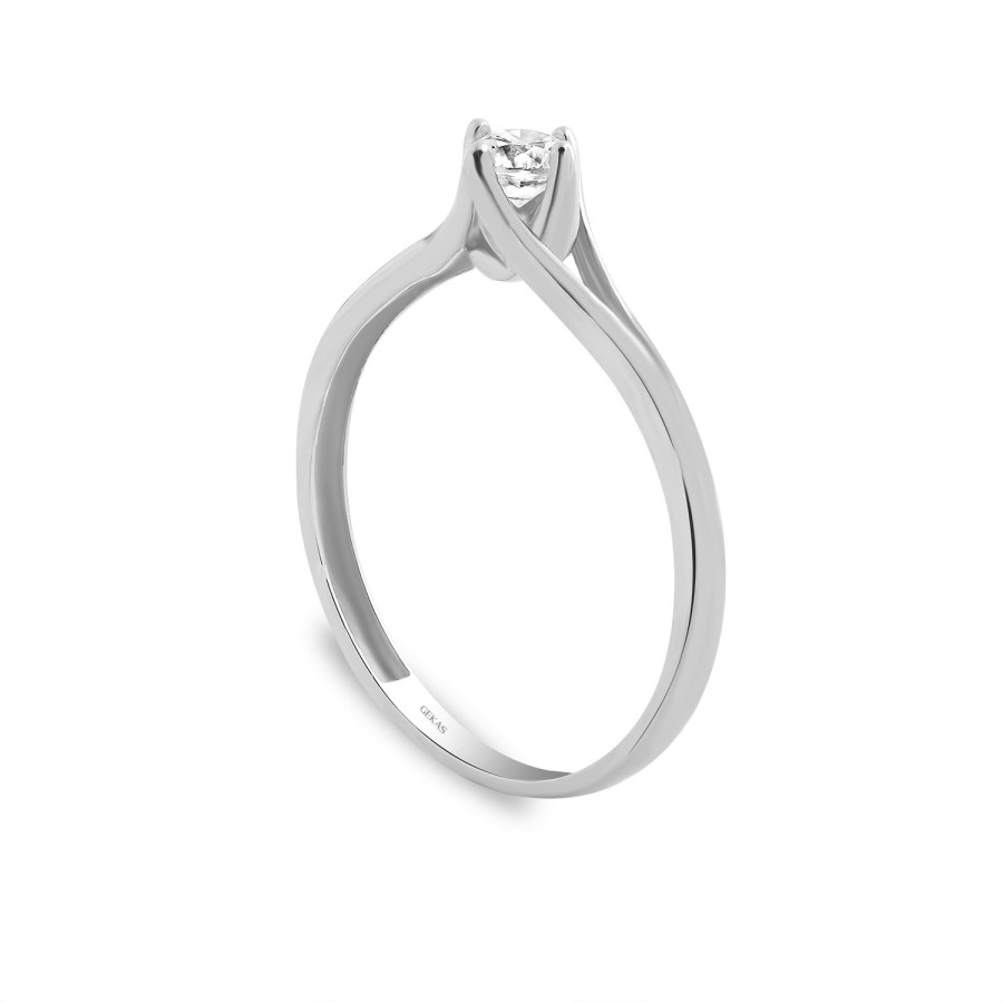 14 Ayar Beyaz Altın Tektaş Yüzük