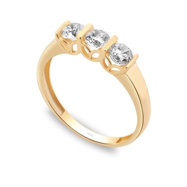 14 Ayar Sarı Altın Üçtaş Yüzük