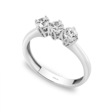 14 Ayar Beyaz Altın Üçtaş Yüzük