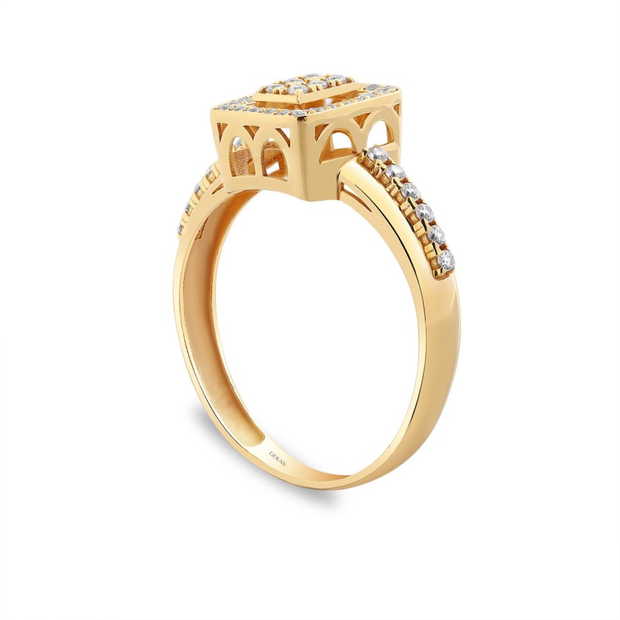 14 Ayar Sarı Altın Yanları Taşlı Baget Yüzük