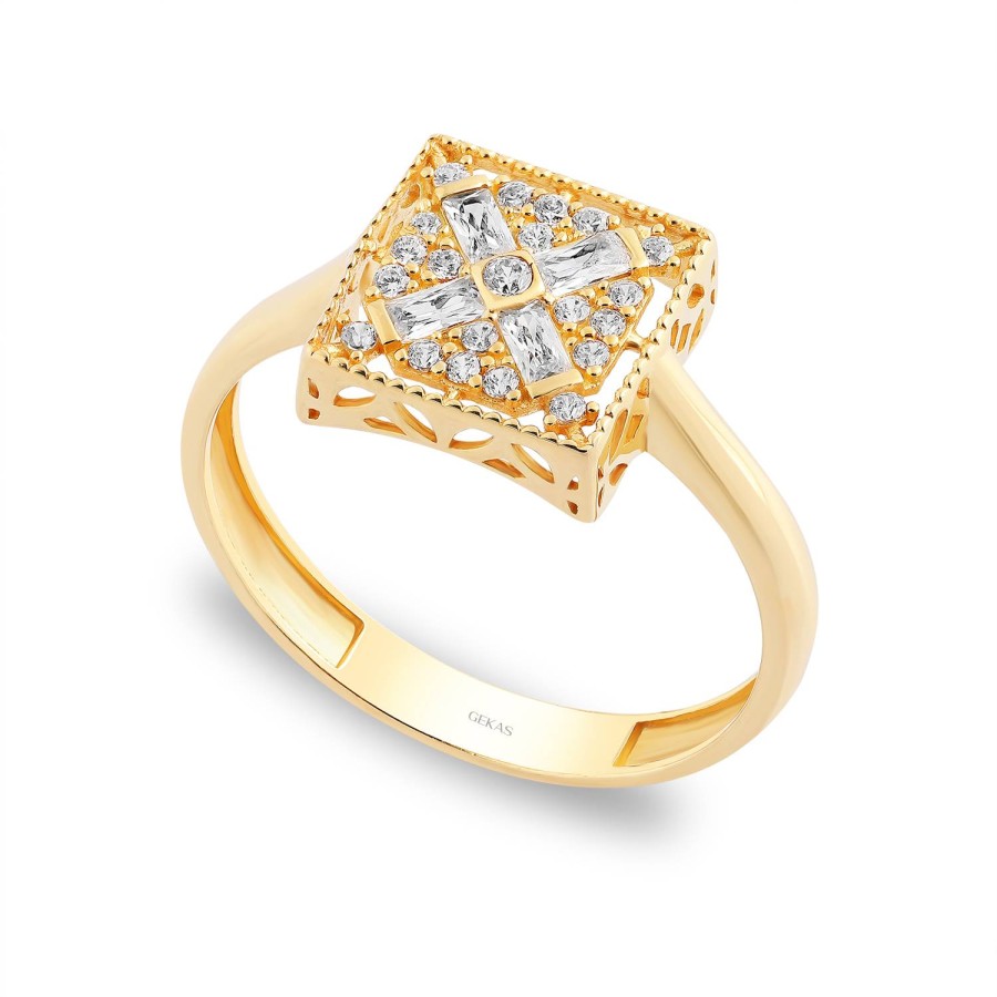 14 Ayar Sarı Altın Baget Taşlı Yüzük