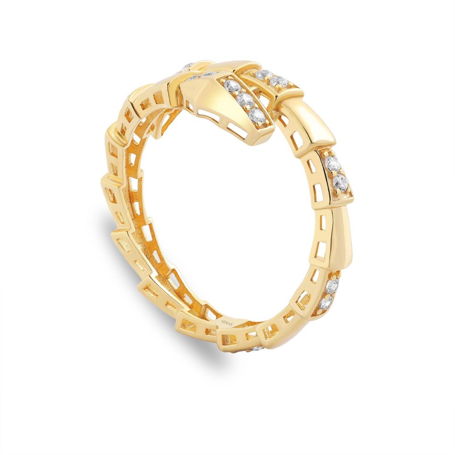 14 Ayar Sarı Altın Yılan Desenli Taşlı Yüzük