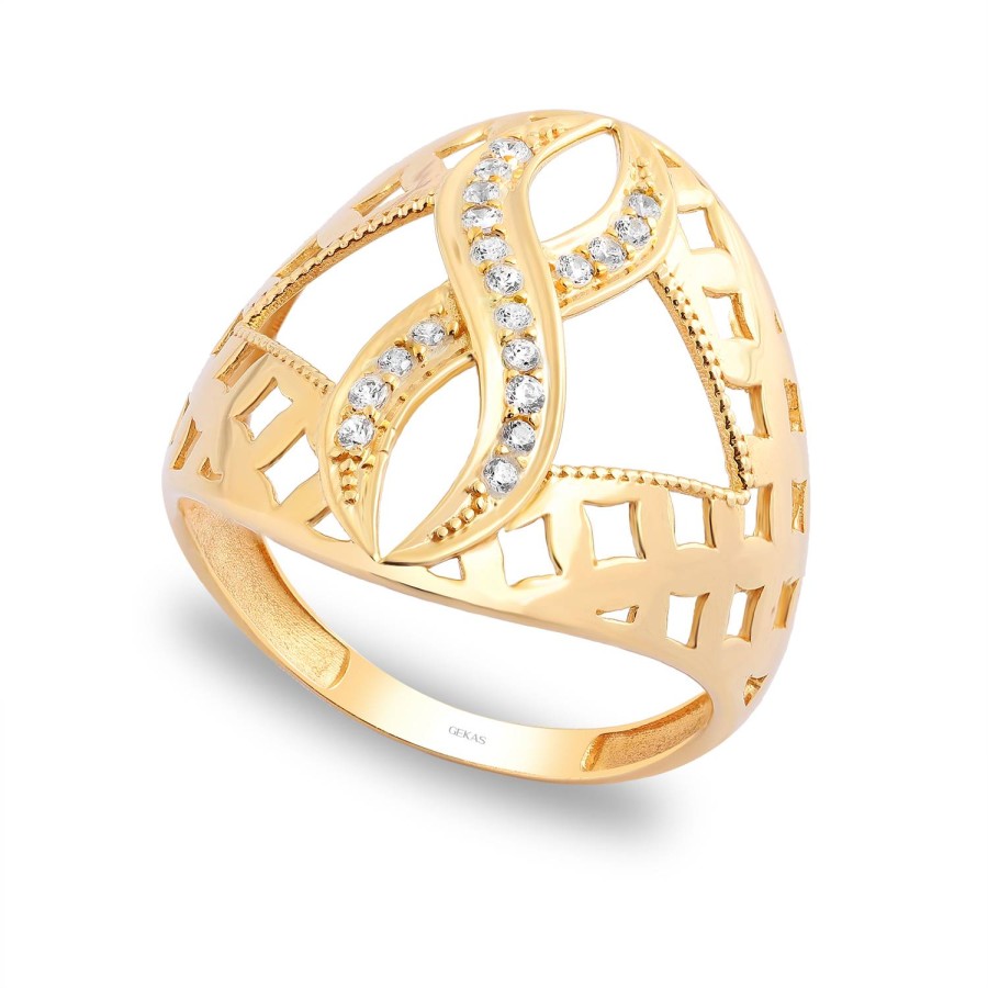 14 Ayar Sarı Altın Sonsuzluk Figürlü Taşlı Yüzük