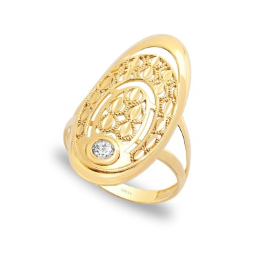 14 Ayar Sarı Altın Fantazi Taşlı Yüzük