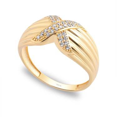 14 Ayar Sarı Altın Trend Taşlı Yüzük