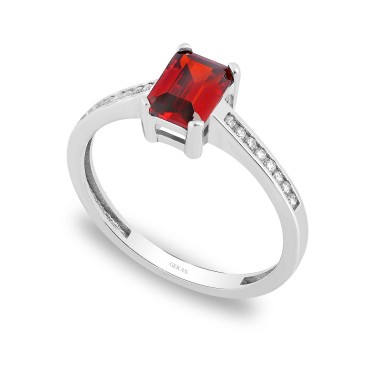 14 Ayar Beyaz Altın Kırmızı Baget Kesim Tektaş Yüzük