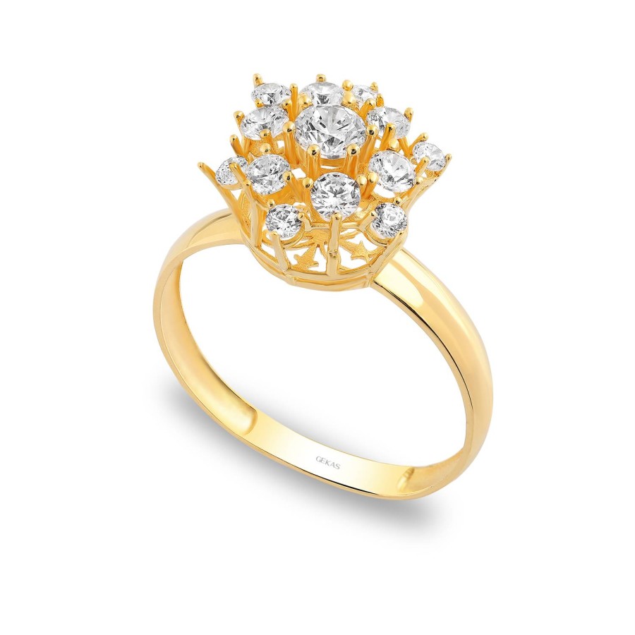 14 Ayar Sarı Altın Taşlı Yüzük