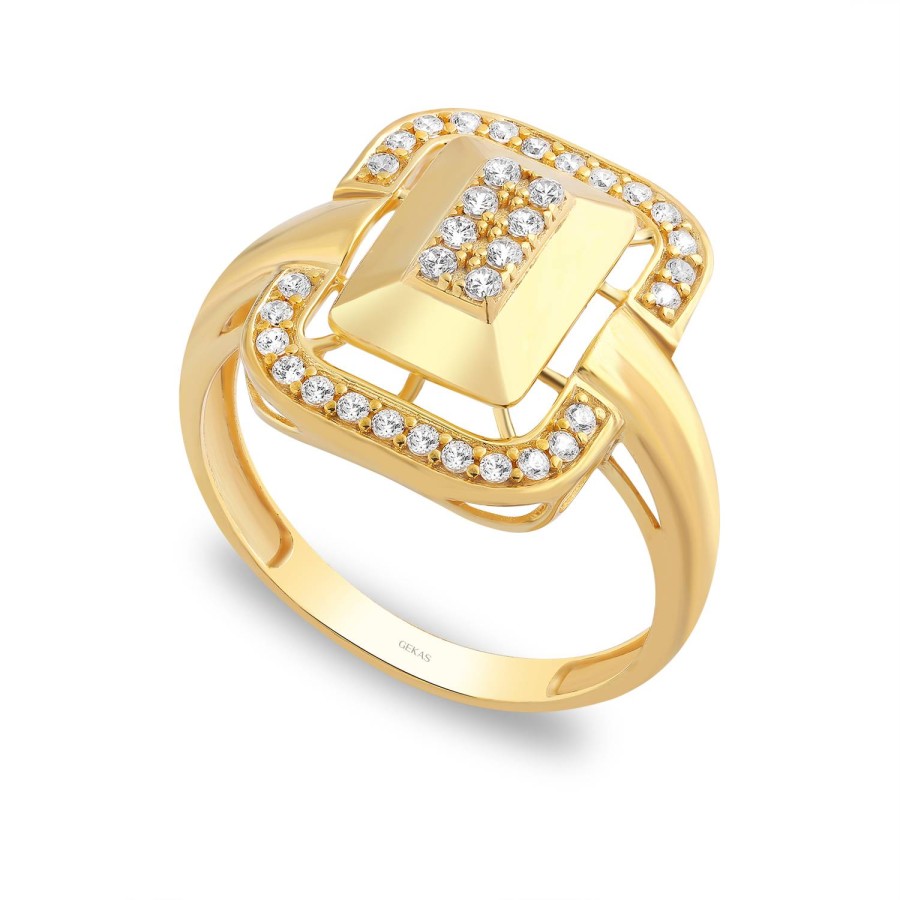 14 Ayar Sarı Altın Baget Tarzı Taşlı Yüzük