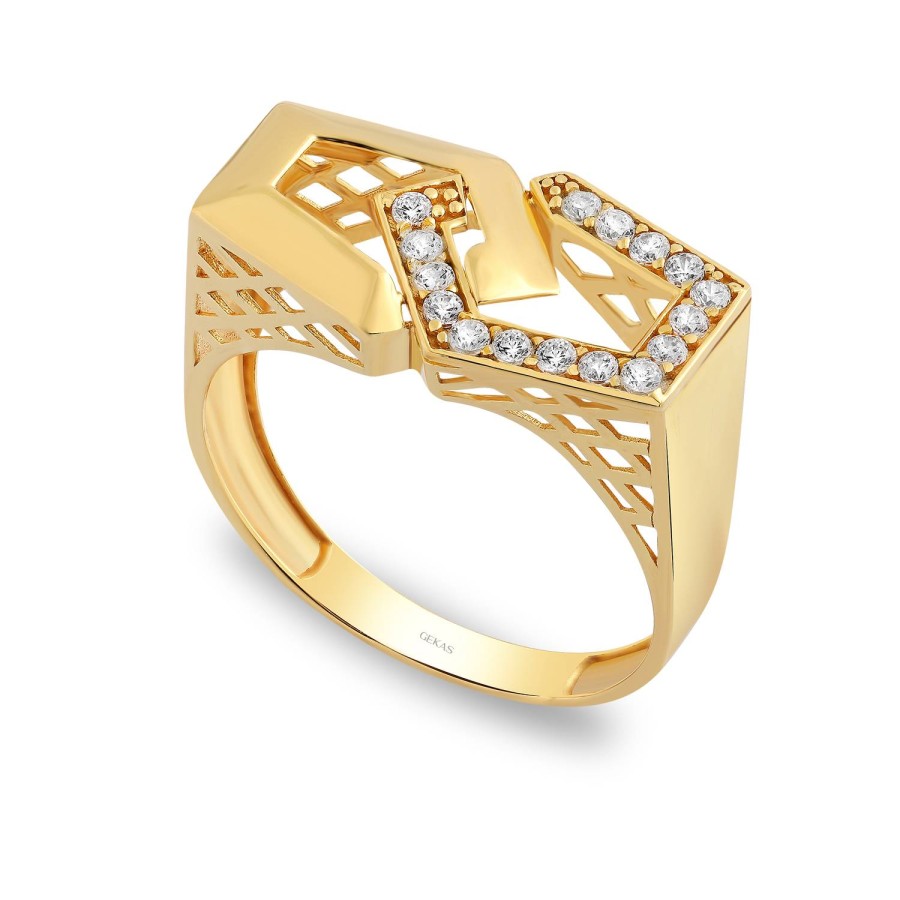 14 Ayar Sarı Altın Tasarım Taşlı Yüzük