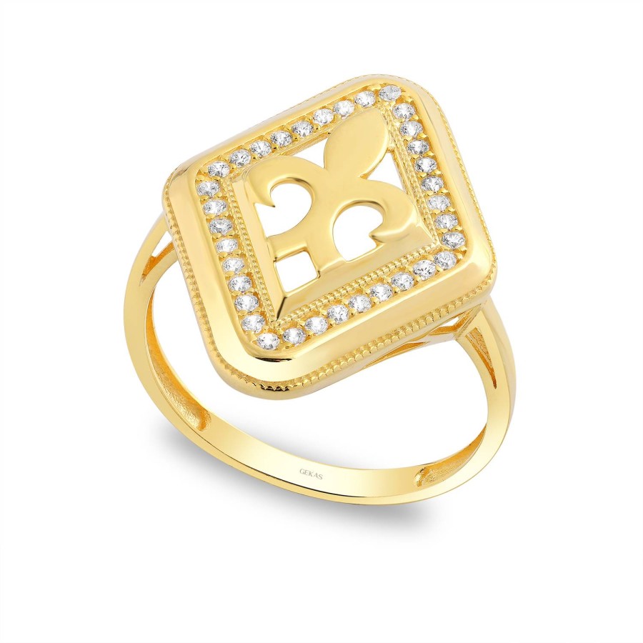 14 Ayar Sarı Altın Taşlı Özel Tasarım Yüzük