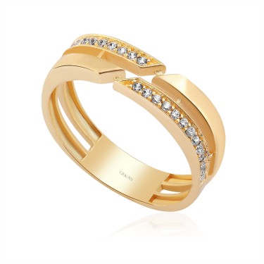 14 Ayar Sarı Altın Zarif Taşlı Özel Tasarım Yüzük