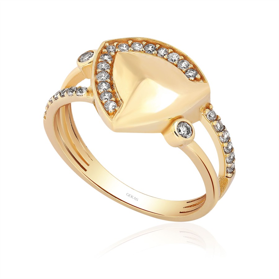 14 Ayar Sarı Altın Tasarım Taşlı Yüzük