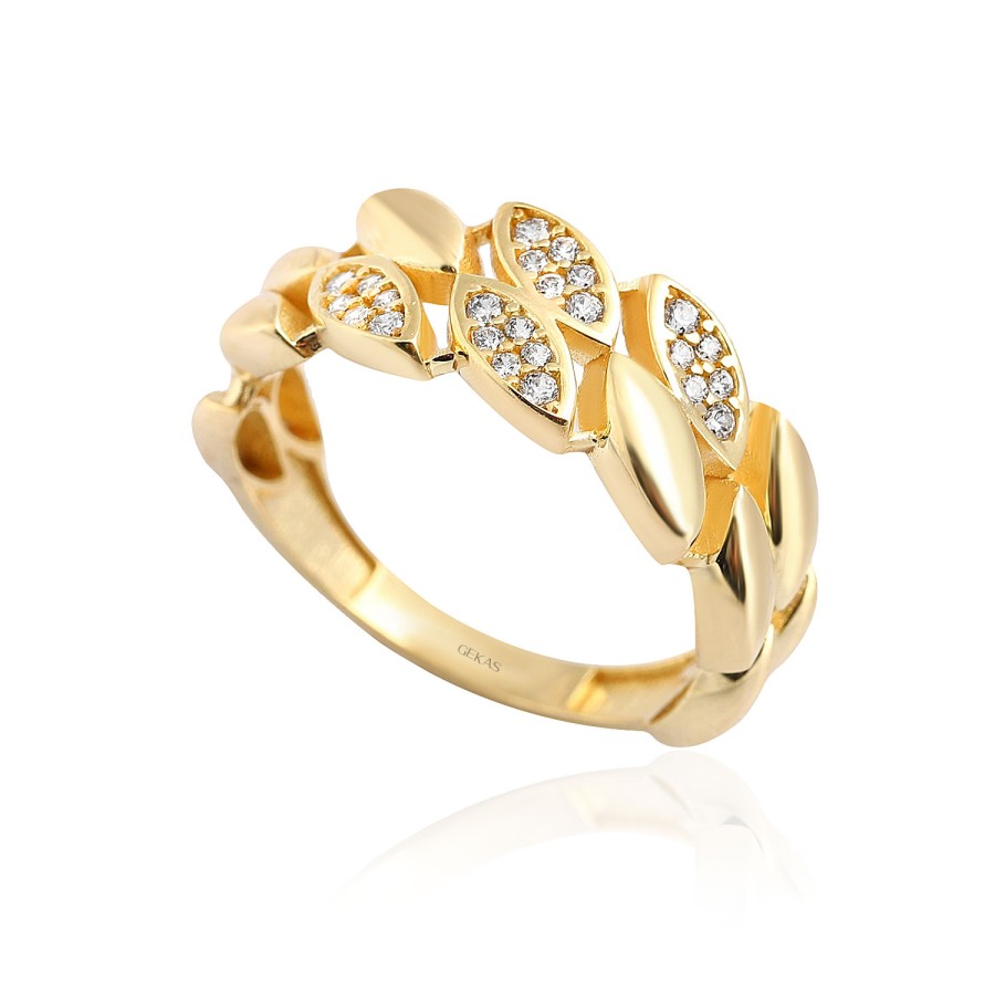 14 Ayar Sarı Altın  Modern Taşlı Yüzük