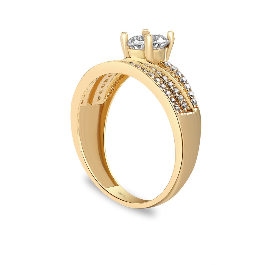 14 Ayar Sarı Altın Twin Model Sıralı Taşlı Yüzük