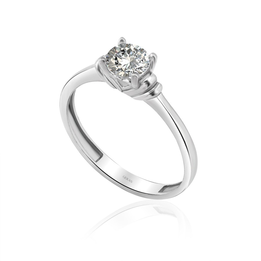 14 Ayar Beyaz Altın Tektaş Yüzük