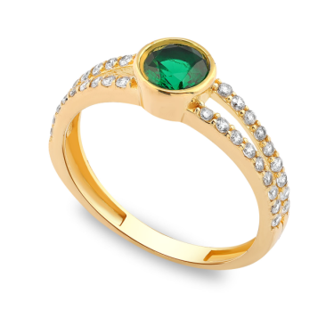 14 Ayar Sarı Altın Zümrüt Taşlı Yüzük