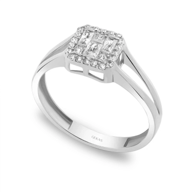 14 Ayar Beyaz Altın Baget Taşlı Yüzük