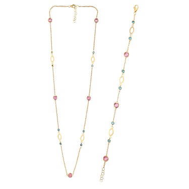 14 Ayar Sarı Altın Renkli Taşlı Set